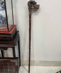 gậy batoong gỗ gụ đục chạm đầu rồng thân trúc