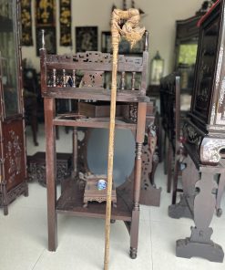 gậy batoong gỗ gụ đục chạm đầu rồng thân trúc