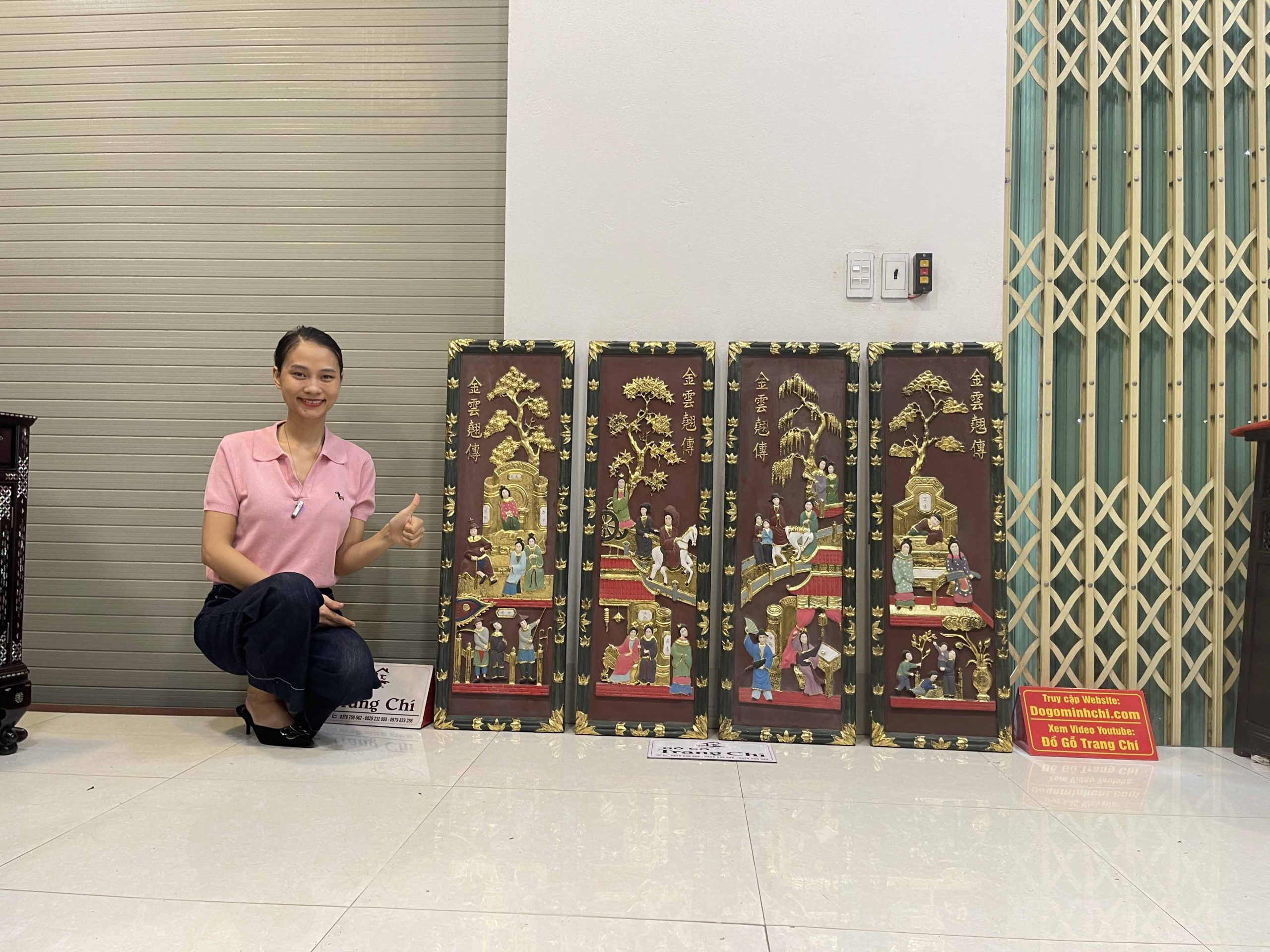 Bộ Tranh Tứ Qúy Tích Truyện Kiều Sơn Thiếc Vàng 