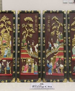 Bộ Tranh Tứ Qúy Tích Truyện Kiều Sơn Thiếc Vàng