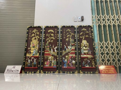 Bộ Tranh Tứ Qúy Tích Truyện Kiều Sơn Thiếc Vàng