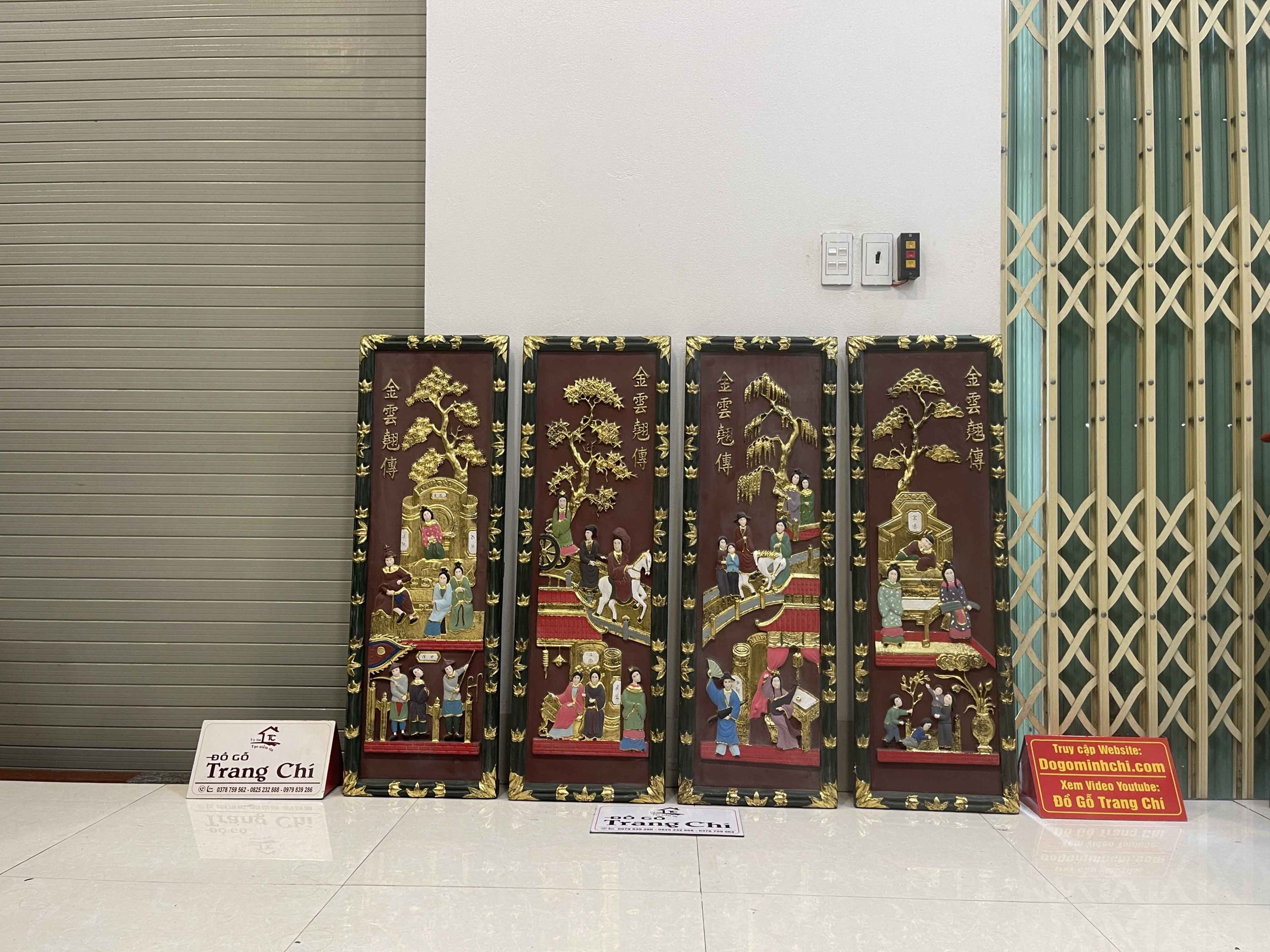 Bộ Tranh Tứ Qúy Tích Truyện Kiều Sơn Thiếc Vàng 