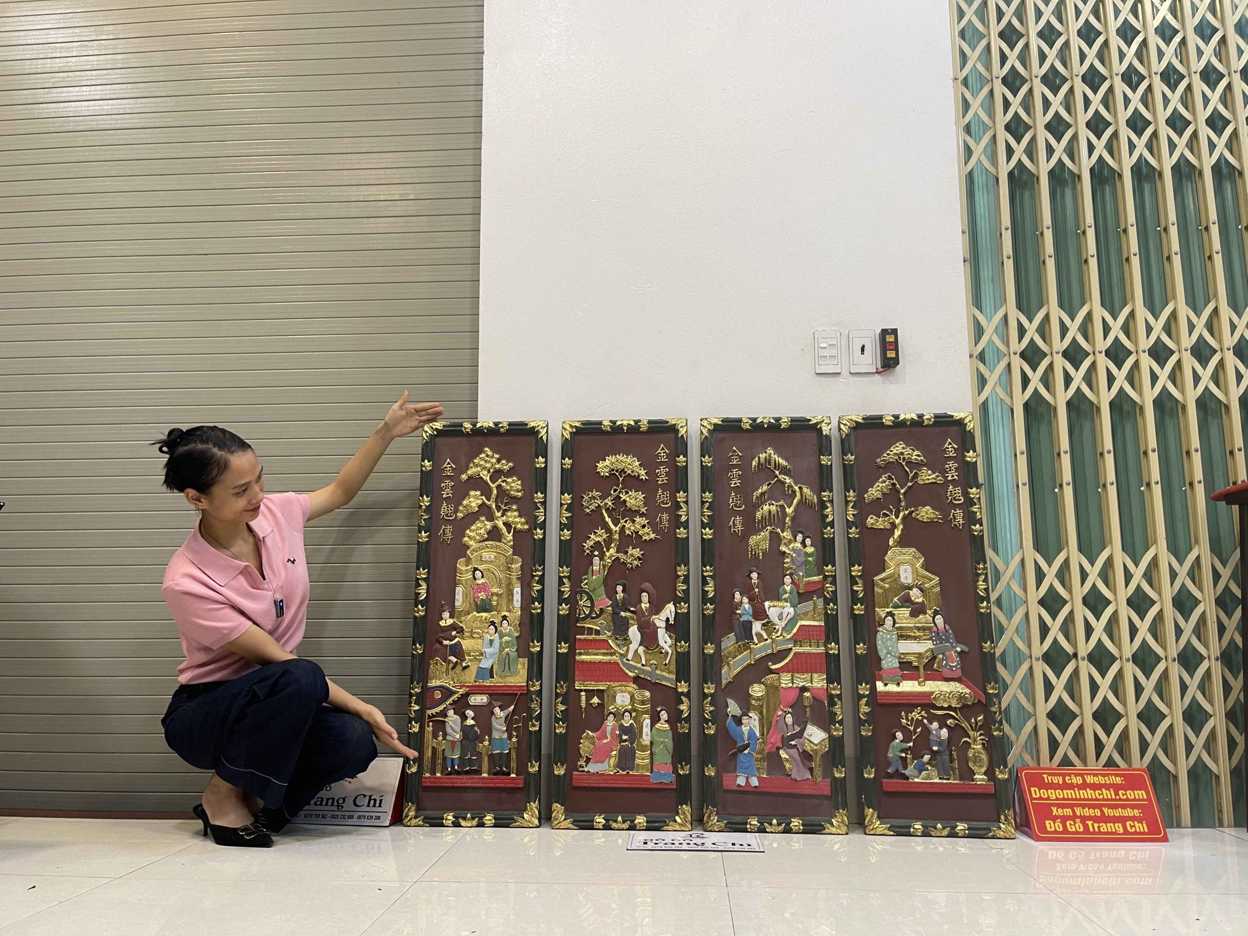 Bộ Tranh Tứ Qúy Tích Truyện Kiều Sơn Thiếc Vàng 