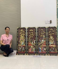 Bộ Tranh Tứ Qúy Tích Truyện Kiều Sơn Thiếc Vàng