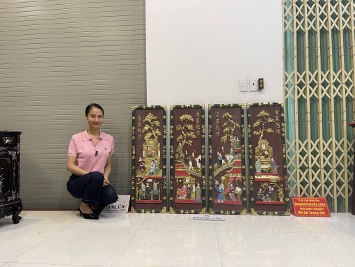 Bộ Tranh Tứ Qúy Tích Truyện Kiều Sơn Thiếc Vàng