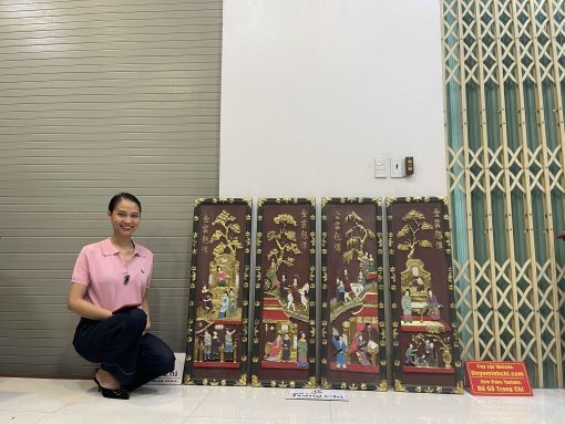 Bộ Tranh Tứ Qúy Tích Truyện Kiều Sơn Thiếc Vàng