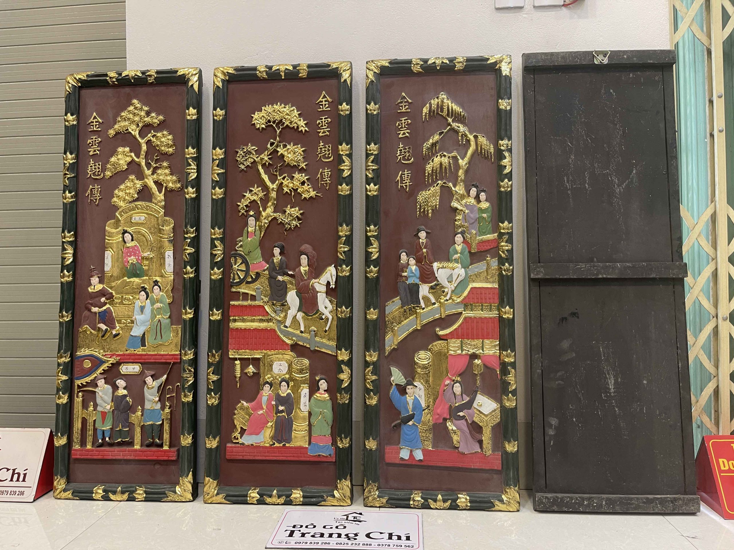 Bộ Tranh Tứ Qúy Tích Truyện Kiều Sơn Thiếc Vàng 