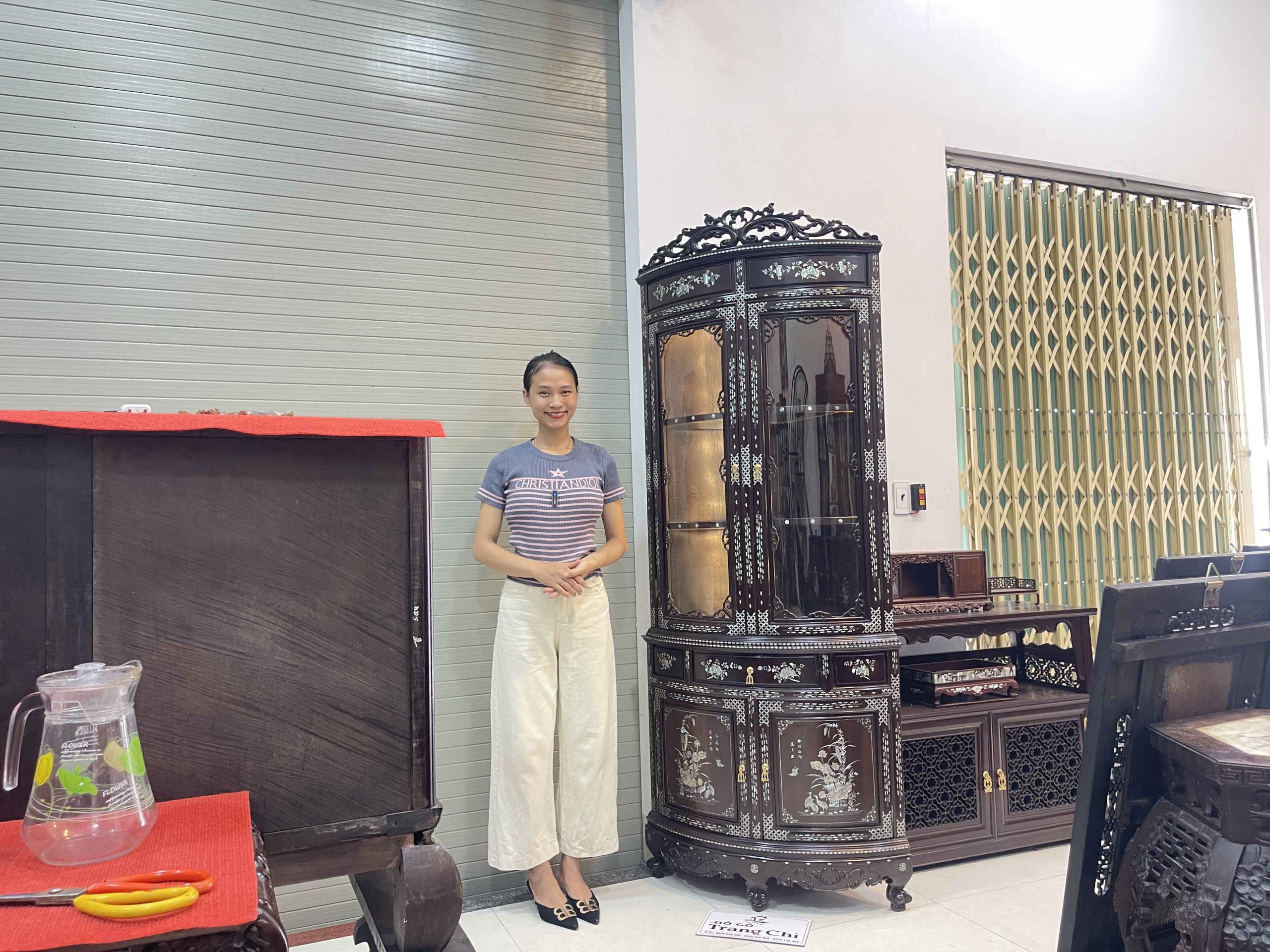 Tủ Góc 60 Bày Đồ Khảm Cẩn Ốc