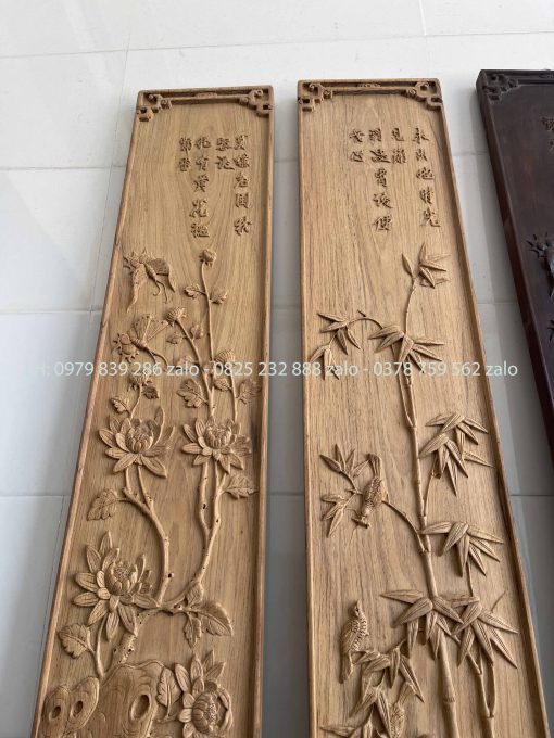 Đôi Câu Đối Đục Chạm Bốn Mùa