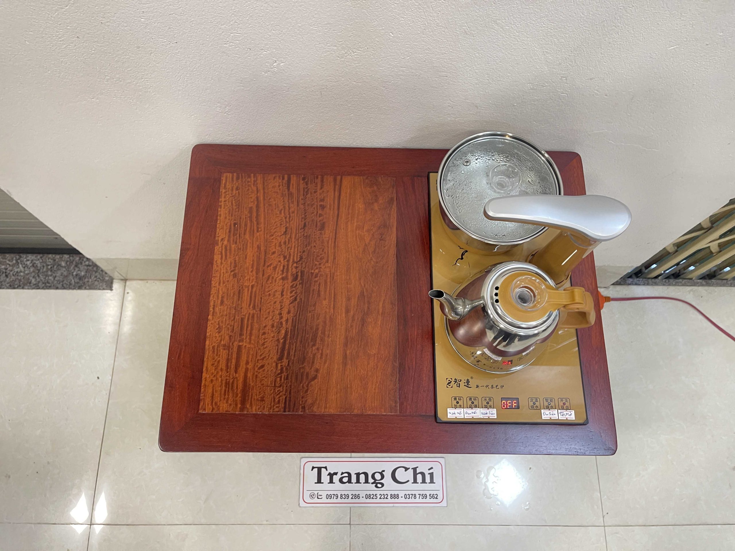 Kệ Pha Trà Có Ấm Và Siêu Gỗ Hương (10) Bộ Kệ Pha Trà Có Ấm Và Siêu Gỗ Hương