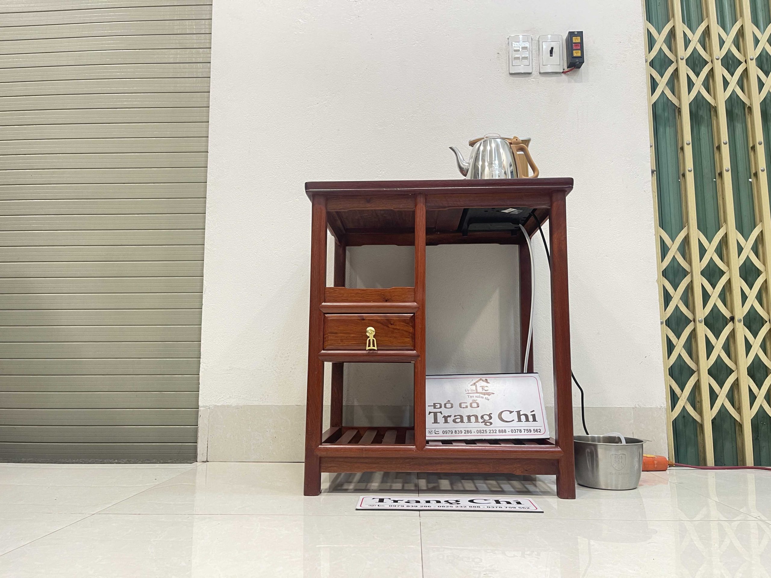 Kệ Pha Trà Có Ấm Và Siêu Gỗ Hương (12) Bộ Kệ Pha Trà Có Ấm Và Siêu Gỗ Hương