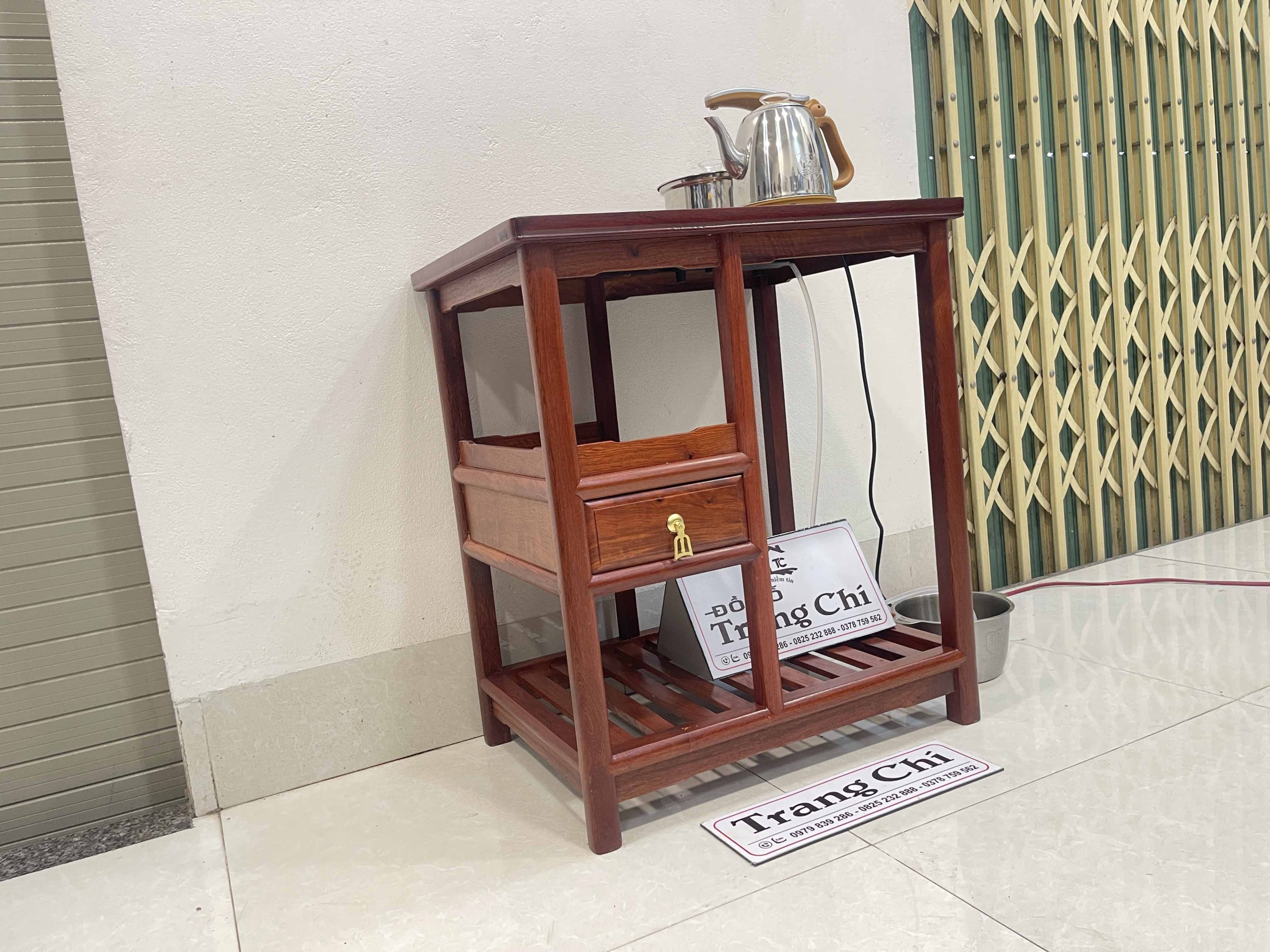 Bộ Kệ Pha Trà Có Ấm Và Siêu Gỗ Hương 