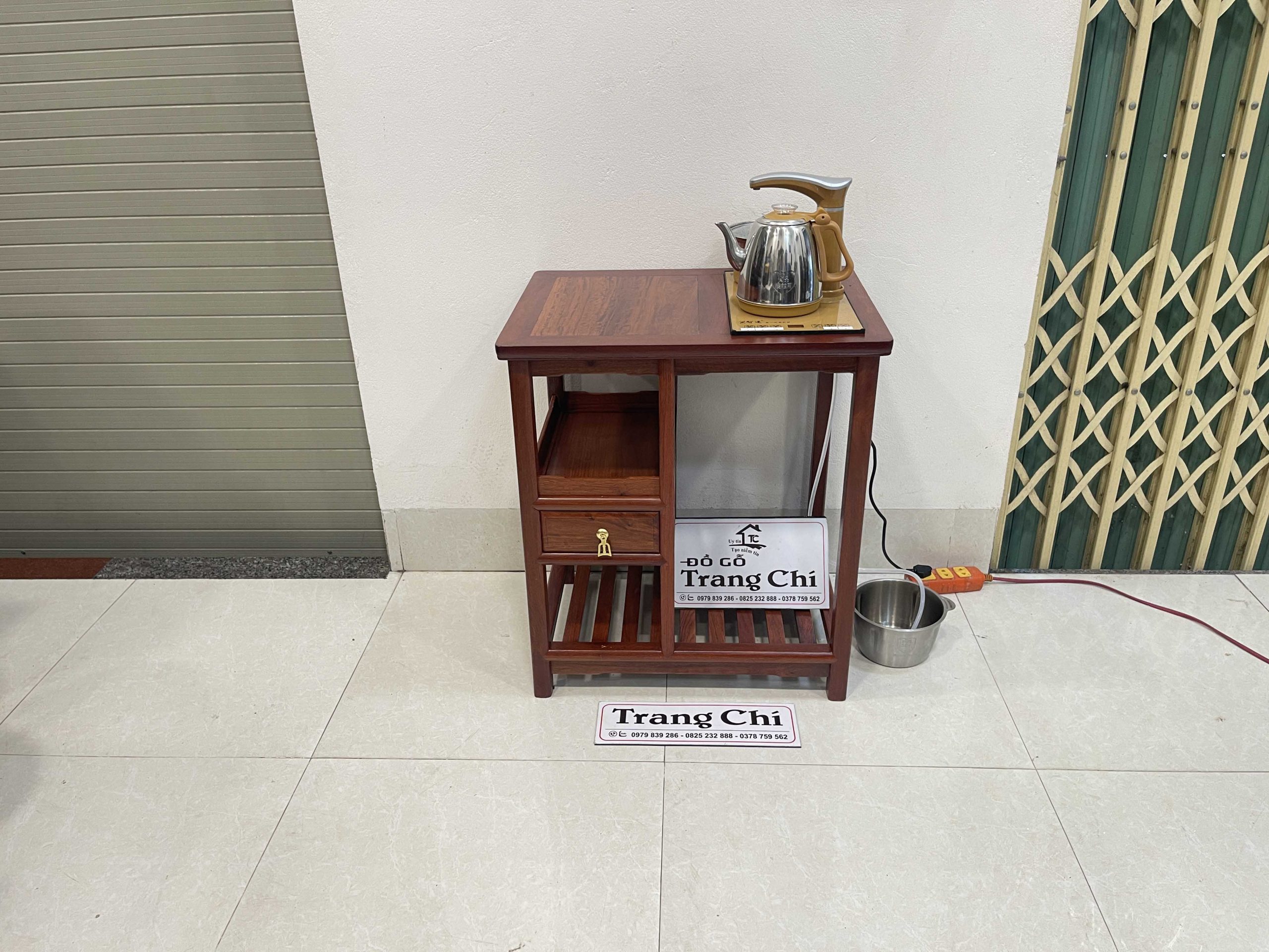 Kệ Pha Trà Có Ấm Và Siêu Gỗ Hương (14) Bộ Kệ Pha Trà Có Ấm Và Siêu Gỗ Hương