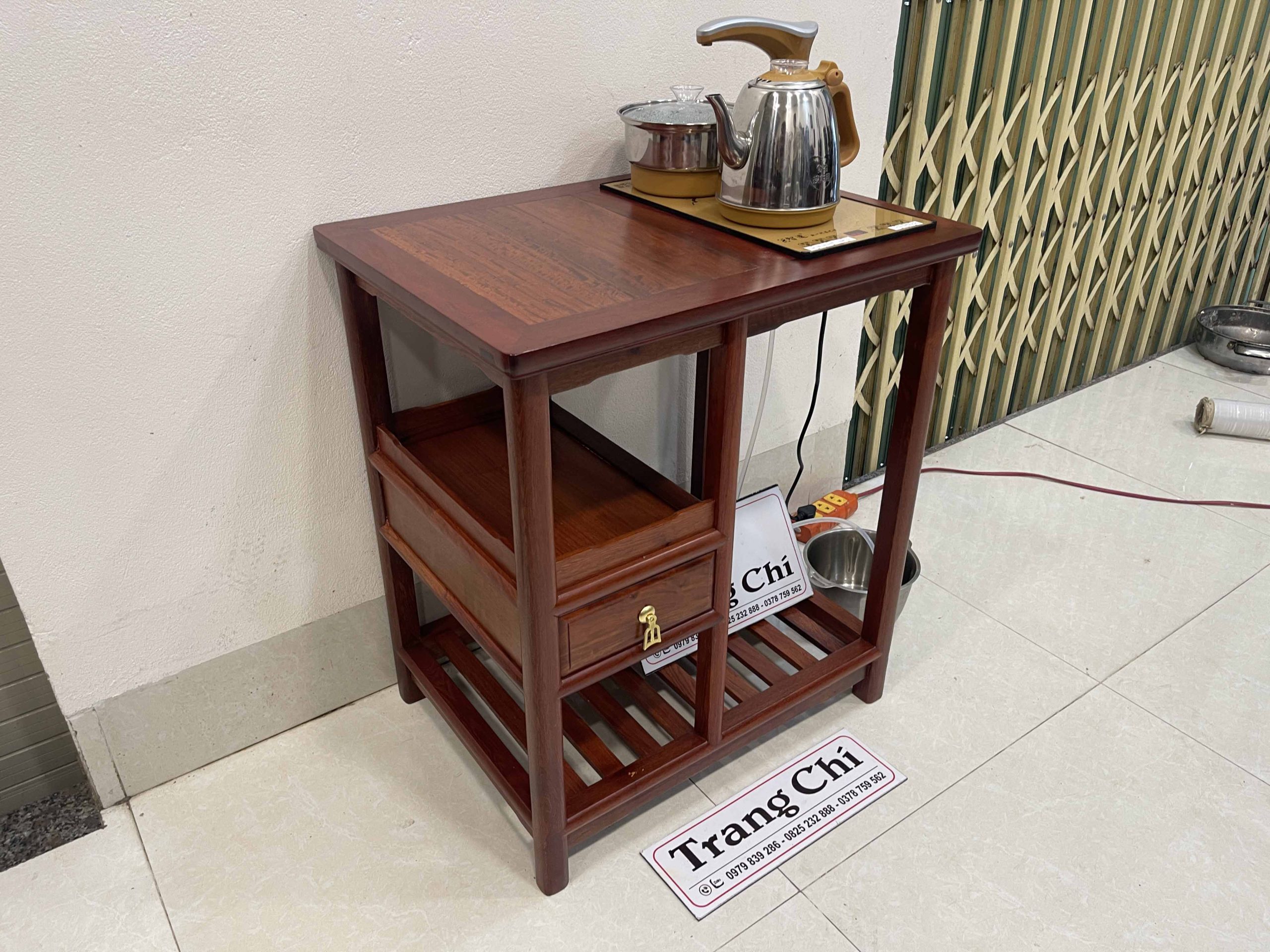 Bộ Kệ Pha Trà Có Ấm Và Siêu Gỗ Hương 