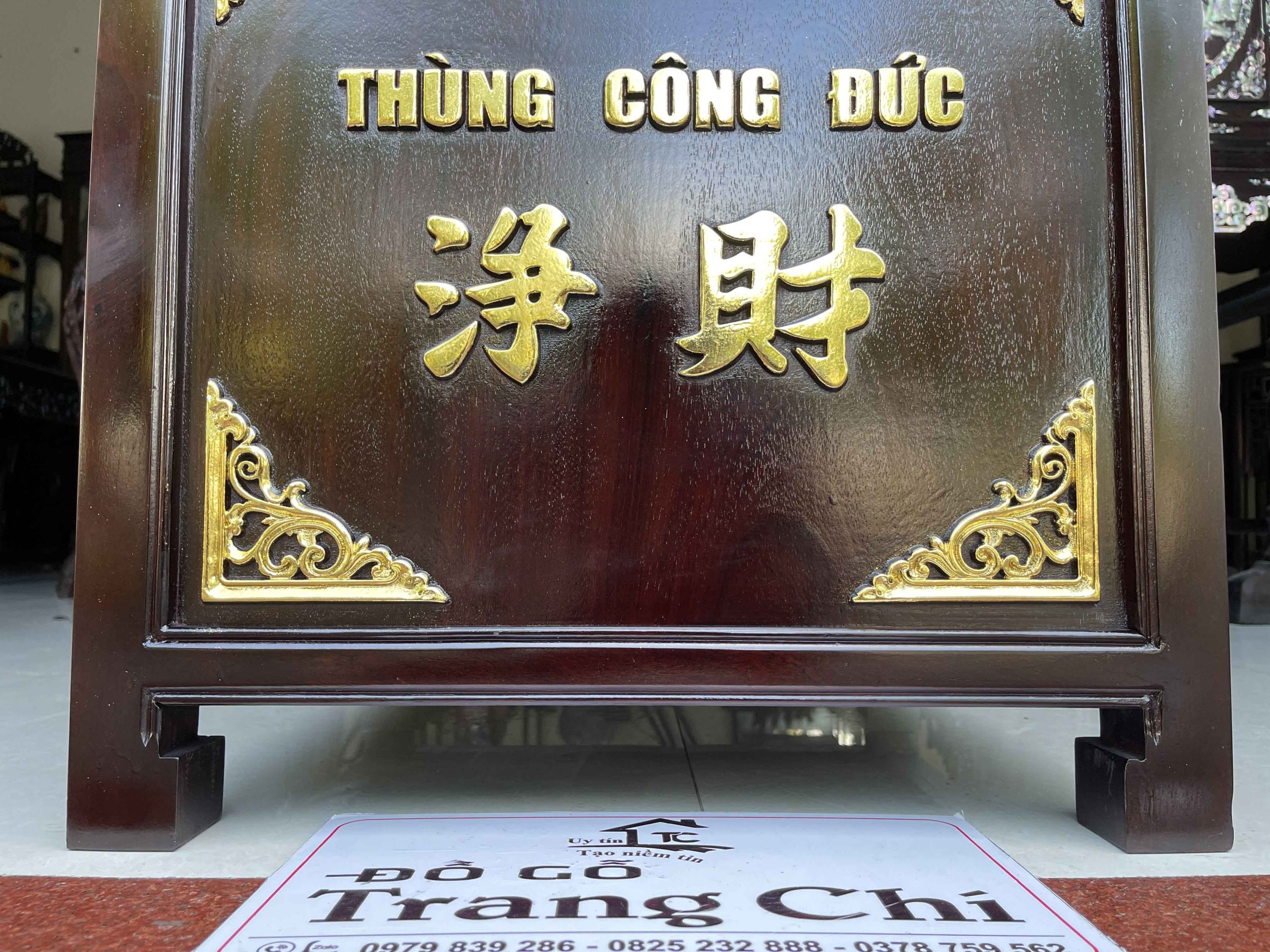 Mẫu Thùng Công Đức Gỗ Gụ Sơn Thiếc