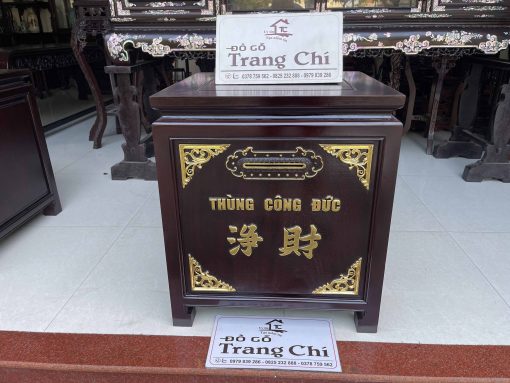Mẫu Thùng Công Đức Gỗ Gụ Sơn Thiếc
