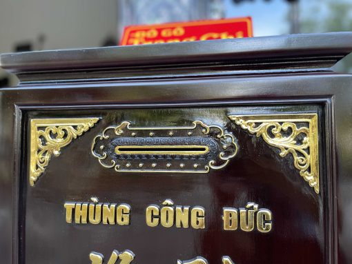 Mẫu Thùng Công Đức Gỗ Gụ Sơn Thiếc