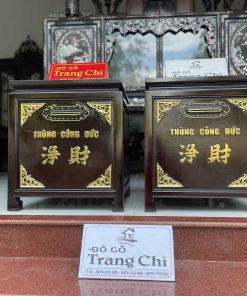 Mẫu Thùng Công Đức Gỗ Gụ Sơn Thiếc