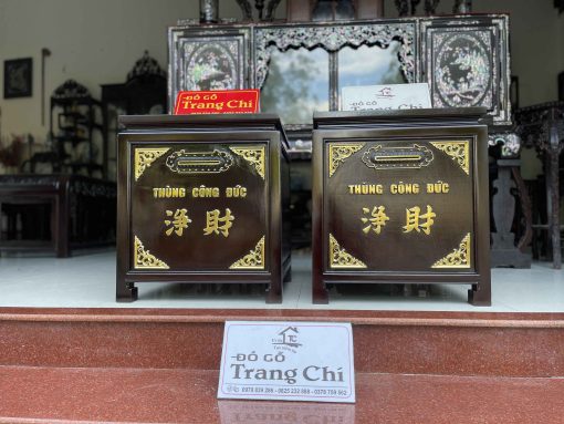 Mẫu Thùng Công Đức Gỗ Gụ Sơn Thiếc