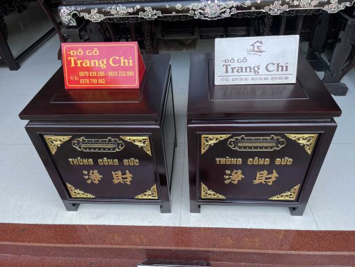 Mẫu Thùng Công Đức Gỗ Gụ Sơn Thiếc