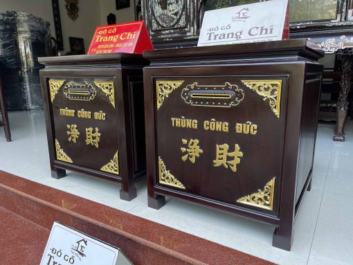 Mẫu Thùng Công Đức Gỗ Gụ Sơn Thiếc
