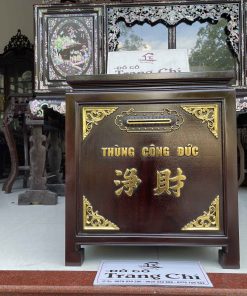 Mẫu Thùng Công Đức Gỗ Gụ Sơn Thiếc