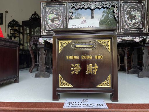 Mẫu Thùng Công Đức Gỗ Gụ Sơn Thiếc