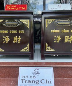Mẫu Thùng Công Đức Gỗ Gụ Sơn Thiếc
