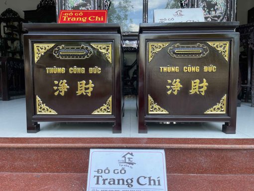 Mẫu Thùng Công Đức Gỗ Gụ Sơn Thiếc