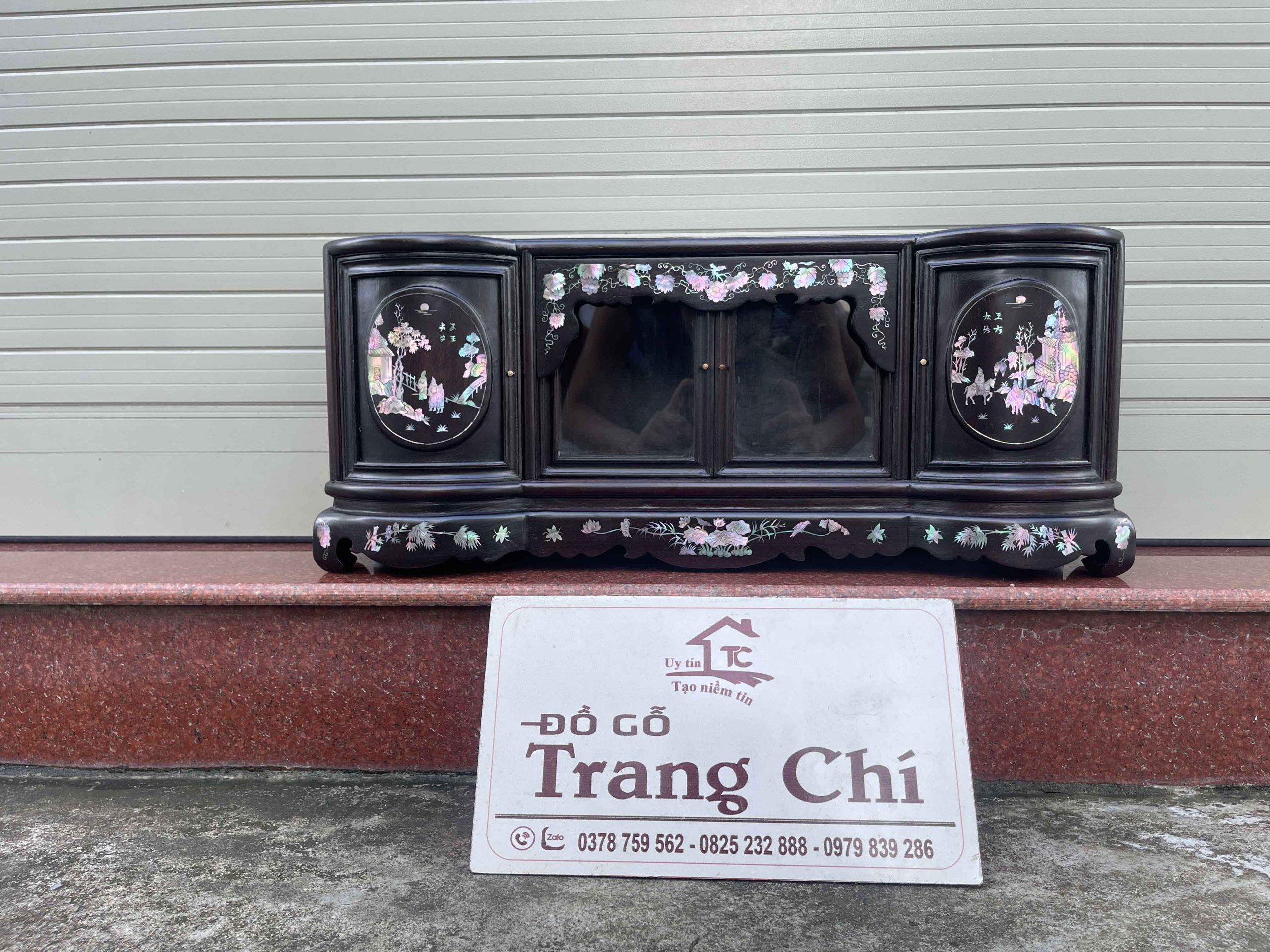 Mẫu Tủ Chè Mini Cánh Cong Khảm Tích