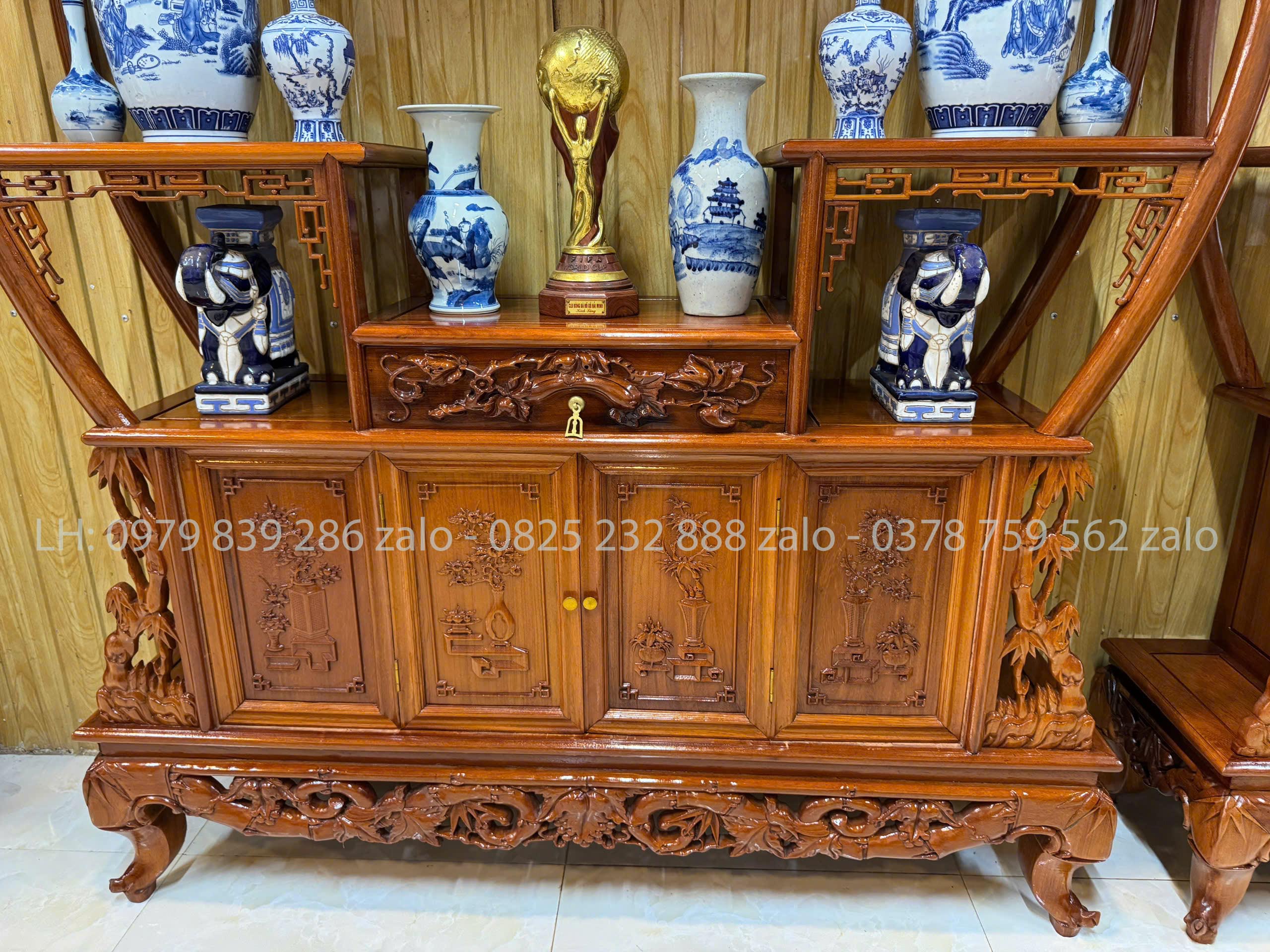Tủ Bày Đồ Bình Phong Chạm Trúc (1)