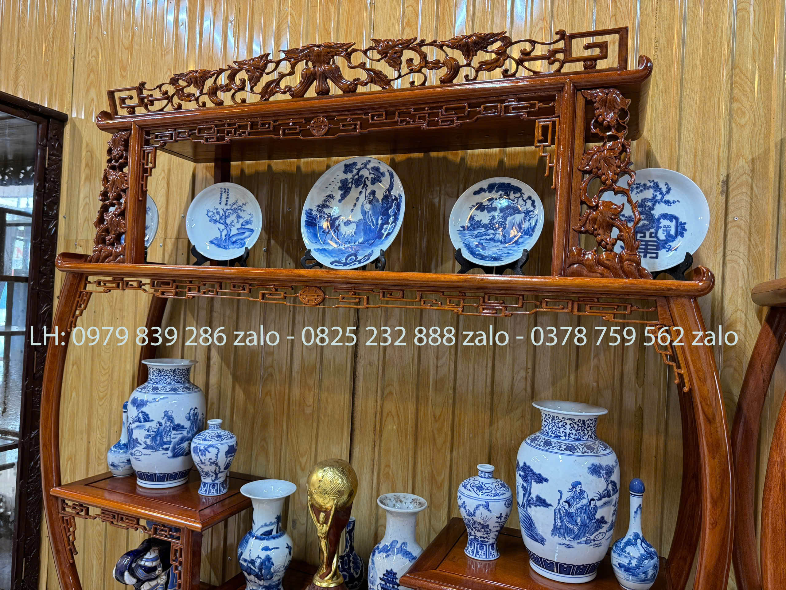 Tủ Bày Đồ Bình Phong Chạm Trúc