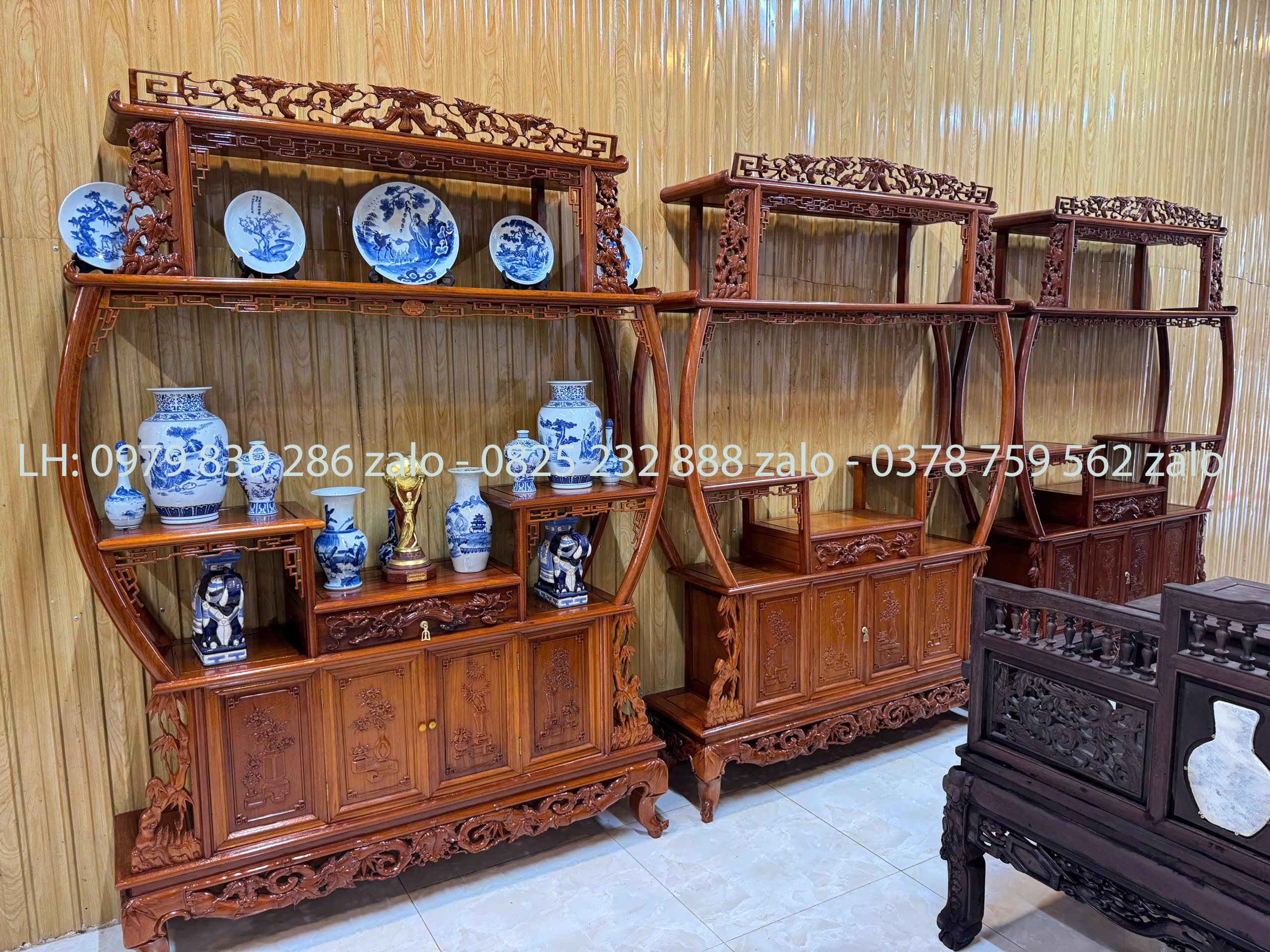 Tủ Bày Đồ Bình Phong Chạm Trúc