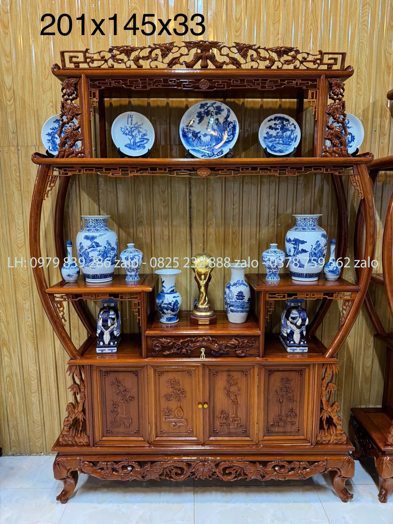 Tủ Bày Đồ Bình Phong Chạm Trúc