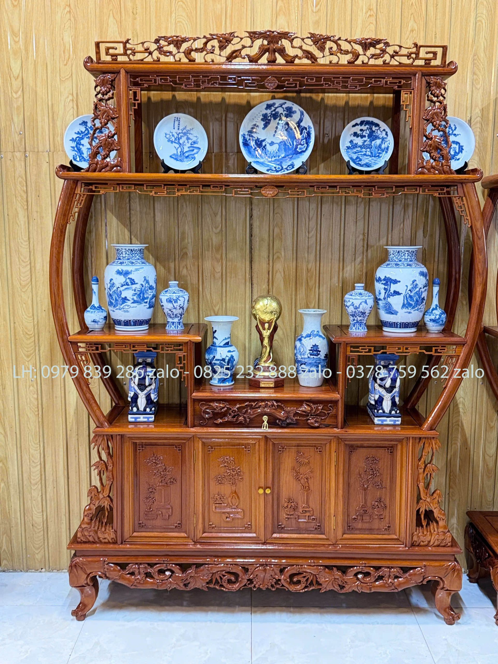 Tủ Bày Đồ Bình Phong Chạm Trúc