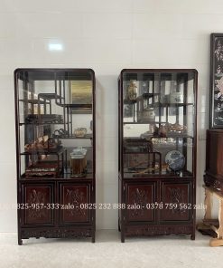 Cặp Tủ Bày Đồ Gỗ Gụ Có Kính Và Ngăn Đựng Đồ