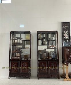 Cặp Tủ Bày Đồ Gỗ Gụ Có Kính Và Ngăn Đựng Đồ