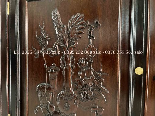 Cặp Tủ Bày Đồ Gỗ Gụ Có Kính Và Ngăn Đựng Đồ