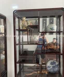 Cặp Tủ Bày Đồ Gỗ Gụ Có Kính Và Ngăn Đựng Đồ