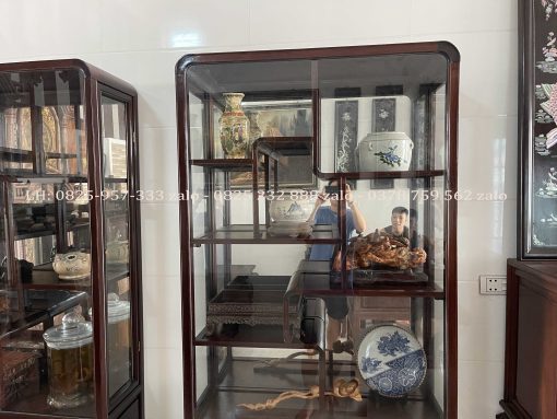 Cặp Tủ Bày Đồ Gỗ Gụ Có Kính Và Ngăn Đựng Đồ