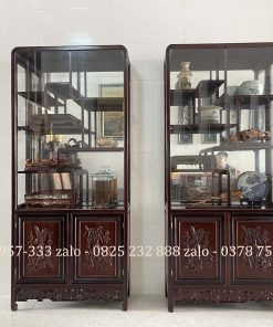 Cặp Tủ Bày Đồ Gỗ Gụ Có Kính Và Ngăn Đựng Đồ