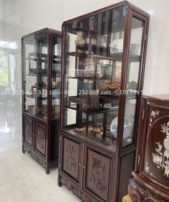 Cặp Tủ Bày Đồ Gỗ Gụ Có Kính Và Ngăn Đựng Đồ