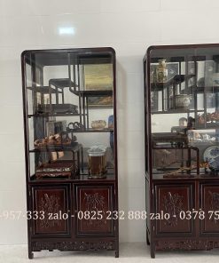 Cặp Tủ Bày Đồ Gỗ Gụ Có Kính Và Ngăn Đựng Đồ