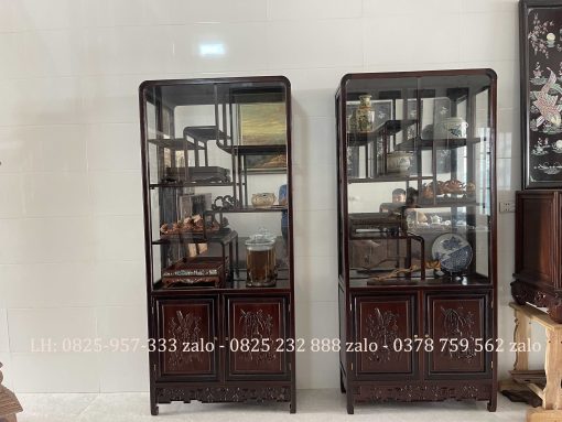 Cặp Tủ Bày Đồ Gỗ Gụ Có Kính Và Ngăn Đựng Đồ
