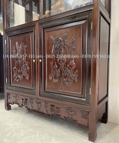 Cặp Tủ Bày Đồ Gỗ Gụ Có Kính Và Ngăn Đựng Đồ