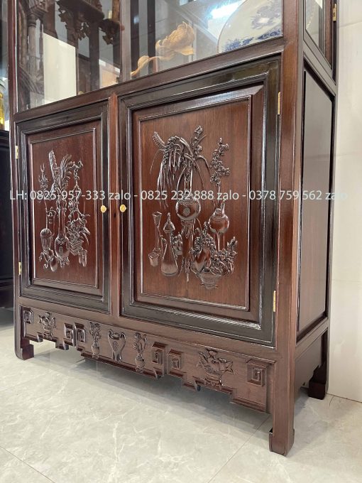 Cặp Tủ Bày Đồ Gỗ Gụ Có Kính Và Ngăn Đựng Đồ
