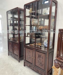 Cặp Tủ Bày Đồ Gỗ Gụ Có Kính Và Ngăn Đựng Đồ