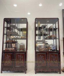 Cặp Tủ Bày Đồ Gỗ Gụ Có Kính Và Ngăn Đựng Đồ