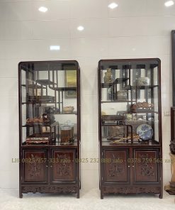 Cặp Tủ Bày Đồ Gỗ Gụ Có Kính Và Ngăn Đựng Đồ