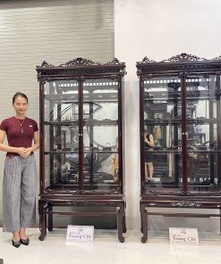 Báo Giá Cặp Tủ Bày Đồ Kính Gỗ Gụ